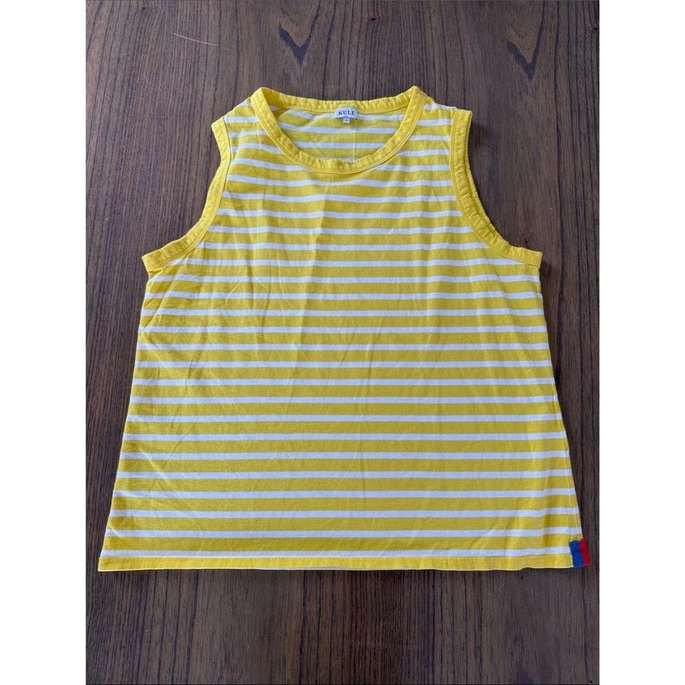 KULE Signature Yellow White Striped The Tank Top Crewneck Cotton Size Small